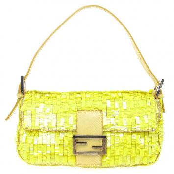 Fendi Yellow Sequin and Snakeskin Baguette Bag