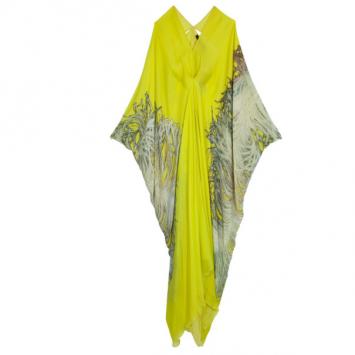 Roberto Cavalli Yellow Silk-chiffon Printed Kaftan Dress S