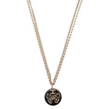 Chanel Butterfly Black Gold Tone Pendant