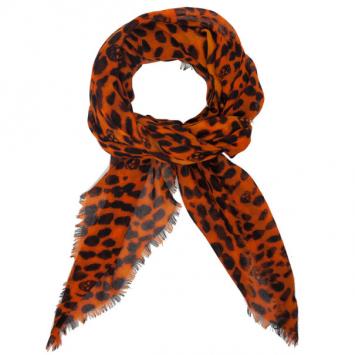 Alexander McQueen Leopard Print Cashmere and Silk 135x135cm Skull Scarf  