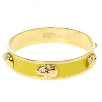 Alexander McQueen Yellow Enamel Golden Metal Large 3D Skull Bracelet
