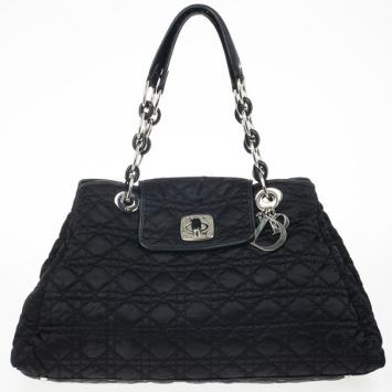 Dior Black Quilted Satin Cannage Charming Lock Tote