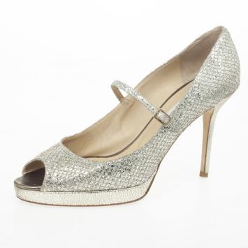 Jimmy Choo Gold Glitter Mary Jane Peep Toe Pumps Size 40
