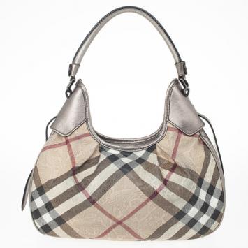 Pre Owned Burberry Embossed Nova Check Coated Canvas Brooklyn Hobo Bag