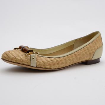 Gucci Raffia Bamboo Horsebit Ballet Flats Size 37.5