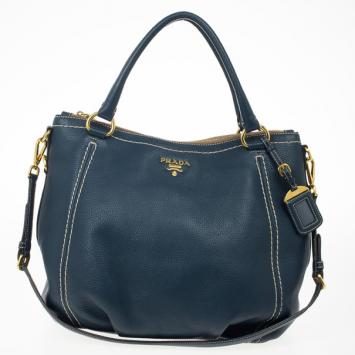 Prada Navy Leather Vitello Daino Tote