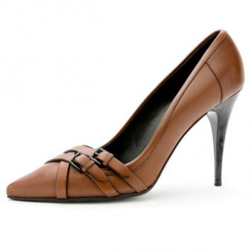 Burberry Brown Leather Pointed Toe Buckle Pumps Size 39
