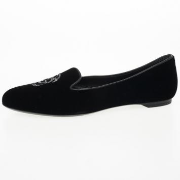 Alexander McQueen Black Velvet Skull Smoking Slippers Size 36.5 