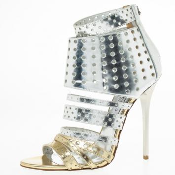 Jimmy Choo Metallic Malika Perforated Leather Sandals Size 38 