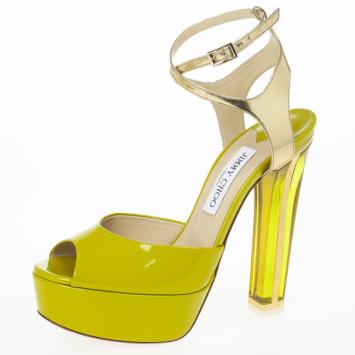 Jimmy Choo Lime Green Patent Leather Lolita Platform Sandals Size 39