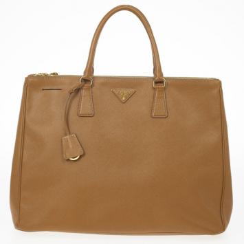 Prada Caramel Saffiano Lux Double-zip Tote Bag