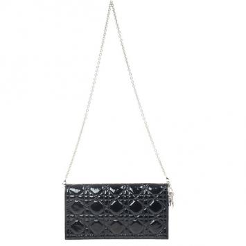 Christian Dior Black Quilted Cannage Patent Leather Lady Dior Clutch Bag