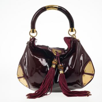 Gucci Burgundy Patent Medium Indy Top Handle Hobo