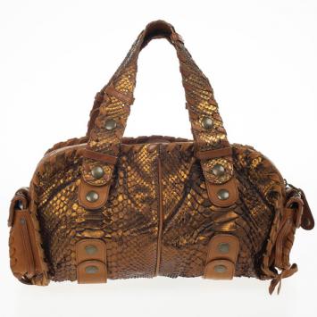 Chloe Metallic Bronze Python Snakeskin Silverado Satchel