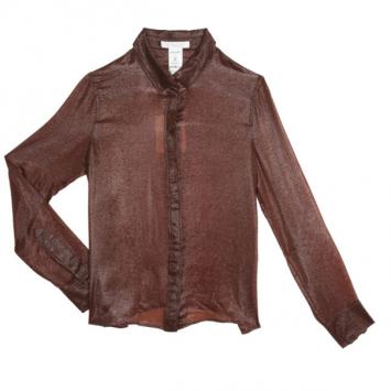Chloe Silk Shimmery Brown Button Up Shirt M