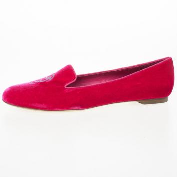 Alexander McQueen Pink Velvet Glitter Skull Smoking Slippers Size 39.5 