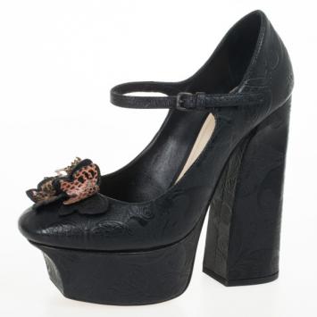 Bottega Veneta Limited Edition Butterfly Embossed Mary Jane Platform Pumps Size 38.5