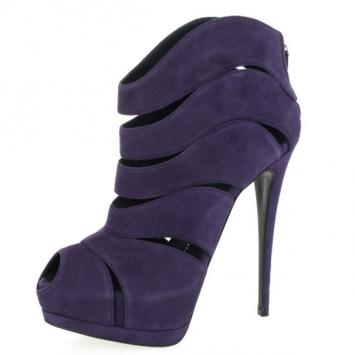 Giuseppe Zanotti Purple Suede Wave-Cutout Booties Size 39.5 