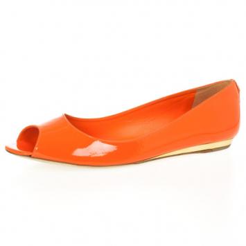 Tory Burch Orange Patent Cornelia Peep Toe Ballet Flats Size 40.5