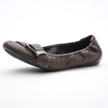 Christian Dior Brown Leather Buckle Ballet Flats Size 35.5