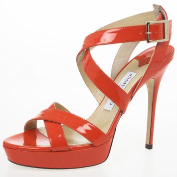 Jimmy Choo Orange Patent Leather Vamp Sandals Size 39 