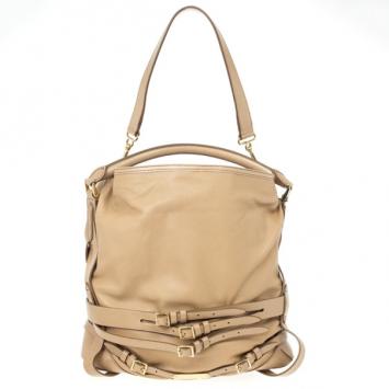 Pre Owned Burberry Beige Leather Medium Gosford Bridle Hobo Bag