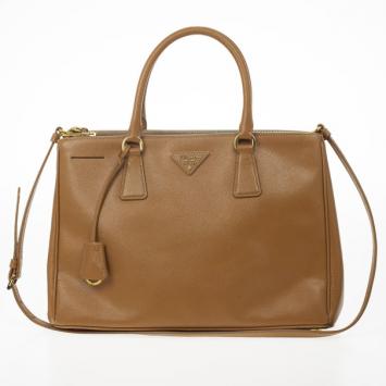 Prada Caramel Saffiano Lux Double-zip Tote Bag