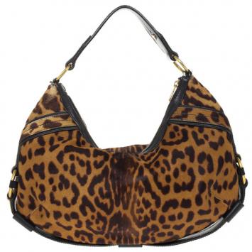 Saint Laurent Paris Leopard Print Calf Hair Hobo
