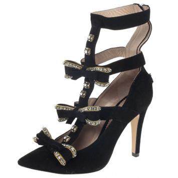 Chloe Black Suede Crystal Studded Cage Pumps Size 36