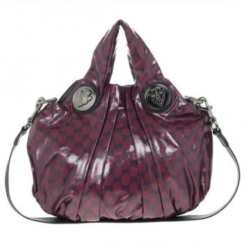 Gucci Maroon Crystal Monogram Small Hysteria Top Handle Bag