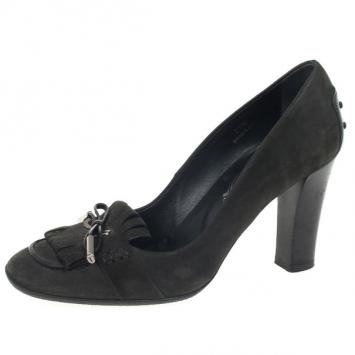 Tod's Dark Grey Suede Fringe Jodie Pumps Size 37.5