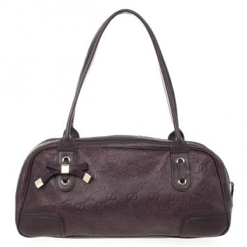 Gucci Dark Brown Leather Guccissima Princy Boston Bag
