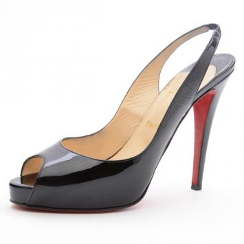 Christian Louboutin Black Patent N°Prive Slingback Sandals Size 40.5