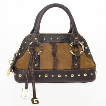 Dolce and Gabbana Brown Suede and Fur Studded Satchel