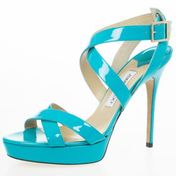 Jimmy Choo Sky Blue Patent Leather Vamp Sandals Size 40.5