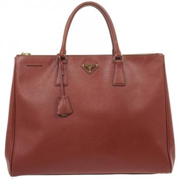 Prada Burnt Orange Saffiano Lux Double-zip Tote Bag