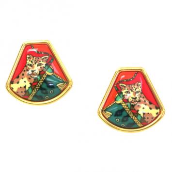 Hermes Cloisonne Tiger Red Earrings