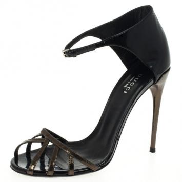 Gucci Metallic Margot Patent Cage Sandals Size 37