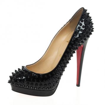Christian Louboutin Black Patent Alti 160mm Spikes Platform Pumps Size 39.5