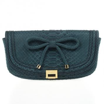Burberry Indigo Green Python Leather Iris Clutch