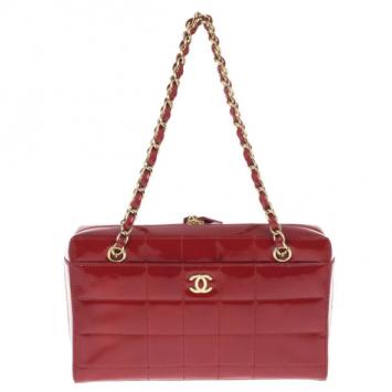 Chanel Red Patent Chocolate Bar Quilted Camera Bag