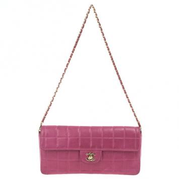 Chanel Pink Chocolate Bar Quilted East West Flap Bag