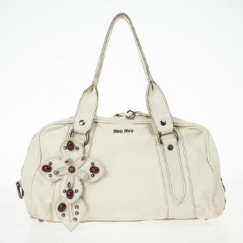 Miu Miu Vintage White Jeweled Satchel Bag