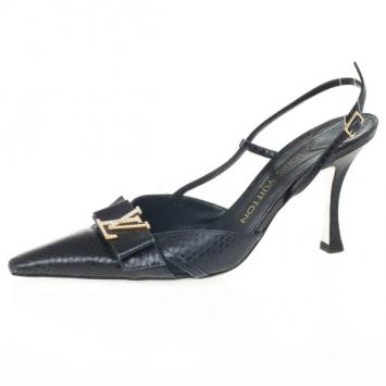 Louis Vuitton Black Embossed Pointed Toe Slingback Sandals Size 39.5
