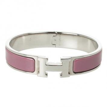 Hermes Clic-Clac H Pink Enamel Palladium Plated Bracelet PM
