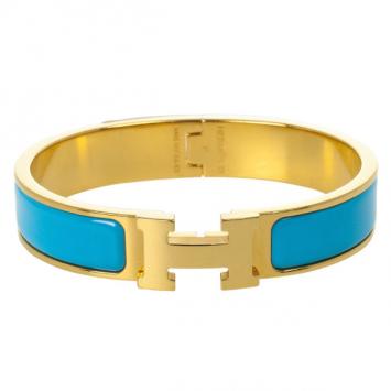 Hermes Clic-Clac H Indian Blue Enameld Gold Plated Bracelet PM