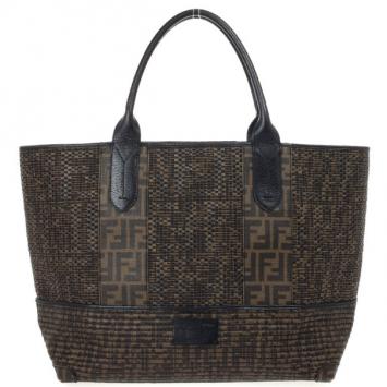 Fendi Brown Woven Zucca Spalmati Shopping Tote