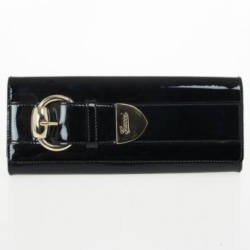 Gucci Black Patent Leather Buckle Clutch