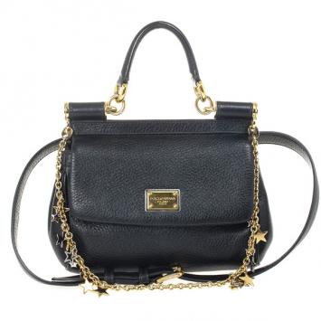 Pre Owned Dolce and Gabbana Black Leather Mini Miss Sicily Belt Bag