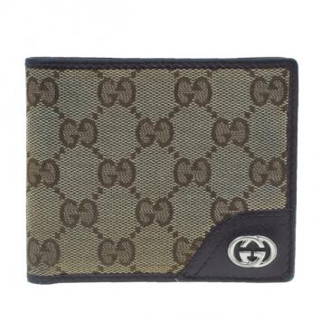 Pre Owned Gucci Brown Monogram Canvas and Leather Bifold Wallet
